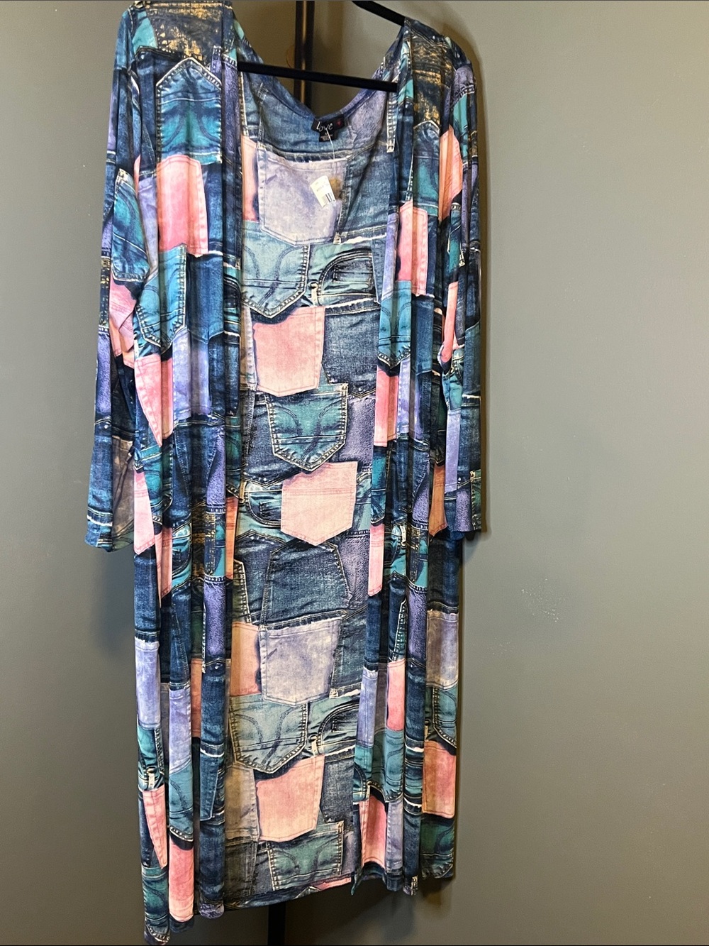 Love Long Patchwork Cardigan in Blue and Pink